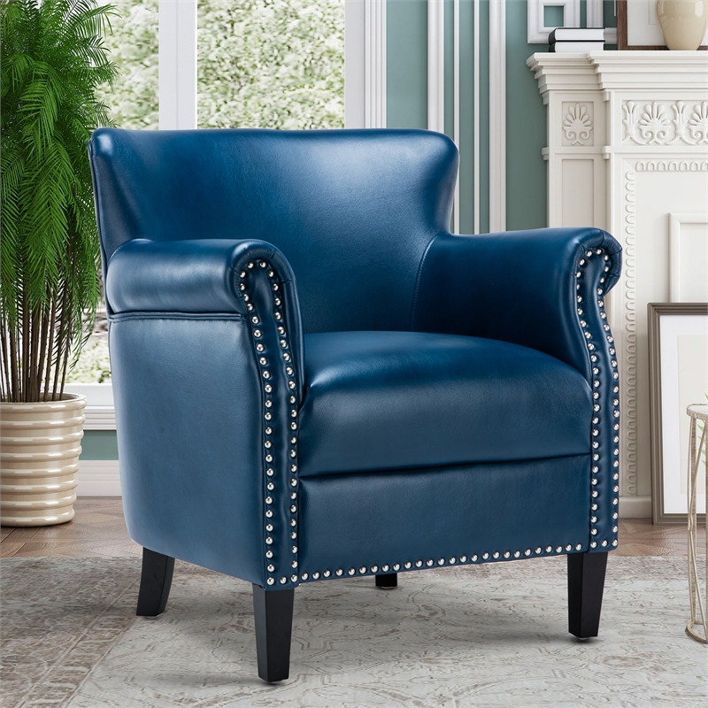 Hawthorne Collections 2 Piece Faux Leather Club Accent Chair Set in Navy Blue