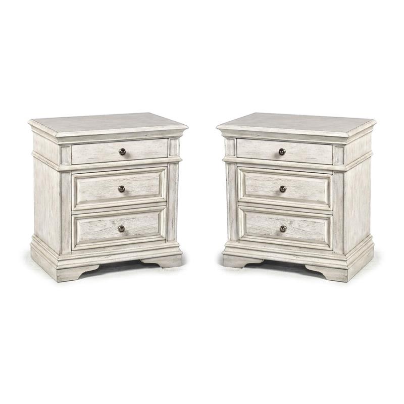 Hawthorne Collections 3 Drawer Wood Nightstand Set in Rustic Ivory (Set of 2)