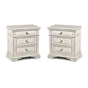 Hawthorne Collections 3 Drawer Wood Nightstand Set in Rustic Ivory (Set of 2)