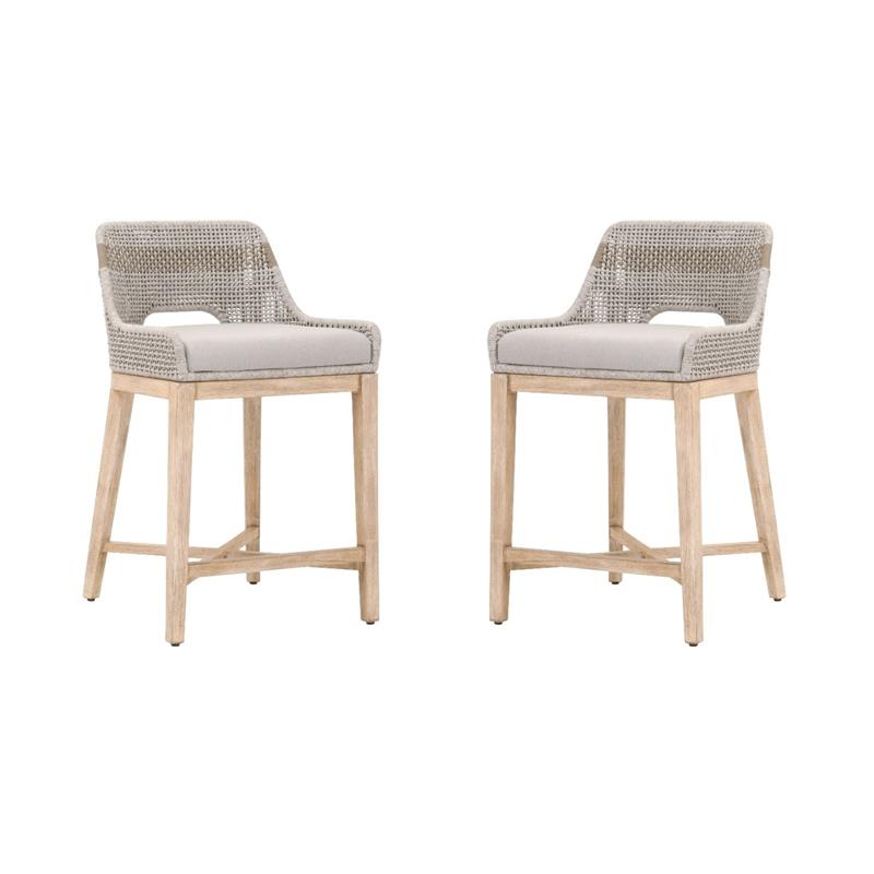 Hawthorne Collections Beige 2 Piece Flat Rope Wood Frame Counter Stool Set