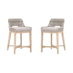 Hawthorne Collections Beige 2 Piece Flat Rope Wood Frame Counter Stool Set