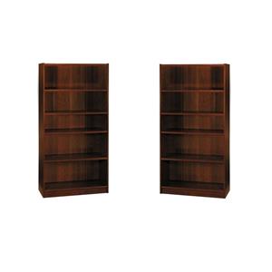 Hawthorne Collections 5 Shelf Wood Bookcase Set in Vogue Cherry (Set of 2)