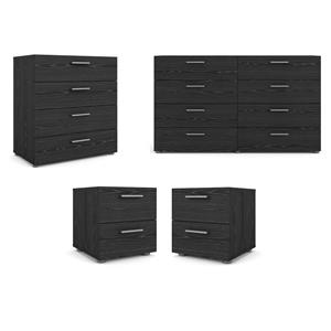 Hawthorne Collections 4 Piece Set with Dresser & 2 Nightstands and Chest - Black