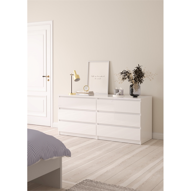 Hawthorne Collections 3PC Set - 2 Nightstands and Double Dresser in White Gloss