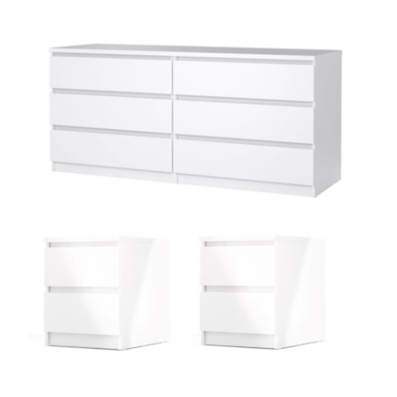 Hawthorne Collections 3PC Set - 2 Nightstands and Double Dresser in White Gloss