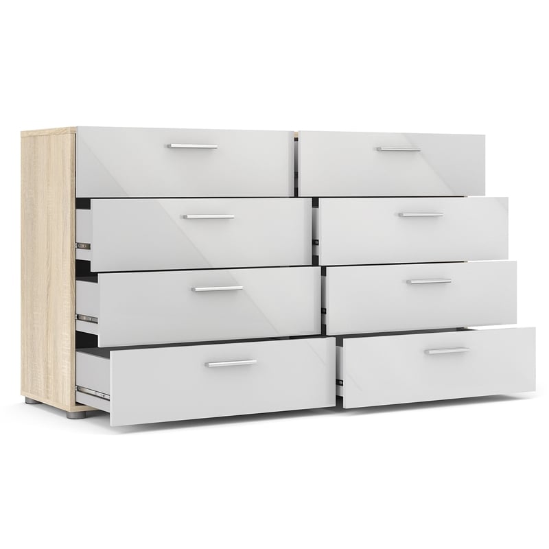 Hawthorne Collections 4PC Set 2 Nightstands & Double Dresser & Chest - Oak/White