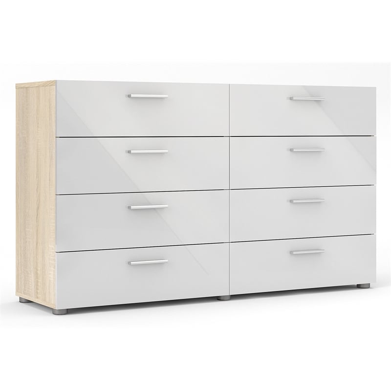 Hawthorne Collections 4PC Set 2 Nightstands & Double Dresser & Chest - Oak/White