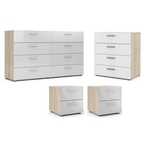 Hawthorne Collections 4PC Set 2 Nightstands & Double Dresser & Chest - Oak/White