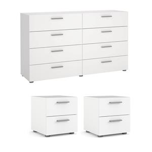 Hawthorne Collections 3 Piece Double Dresser and Nightstand Bedroom Set in White