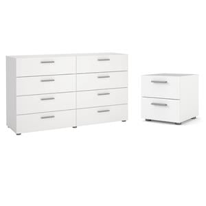 Hawthorne Collections Set of 2 White Wood Double Dresser and Nightstand