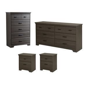 Hawthorne Collections Set of 4 Dresser and Chest and 2 Nightstands - Gray Maple