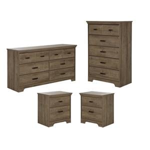 Hawthorne Collections Set of 4 Dresser and Chest and 2 Nightstands Set in Oak