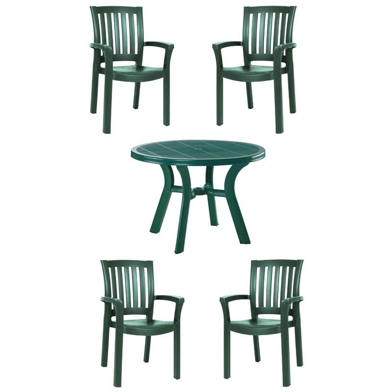 Hawthorne Collections Set of 5 Resin Patio Table and 4 Resin Chairs in Green