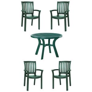 Hawthorne Collections Set of 5 Resin Patio Table and 4 Resin Chairs in Green