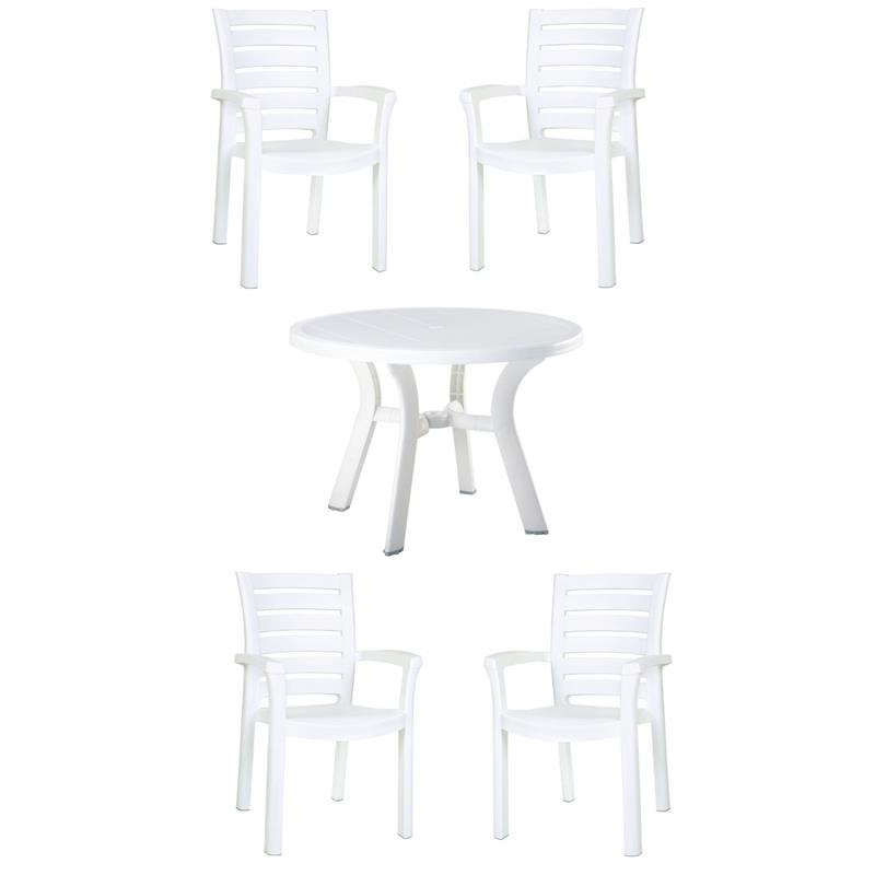 Hawthorne Collections Set of 5 Resin Patio Table and 4 Resin Chairs in White