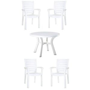 Hawthorne Collections Set of 5 Resin Patio Table and 4 Resin Chairs in White