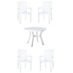 Hawthorne Collections Set of 5 42&quot Resin Patio Table and 4 Resin Chairs in White