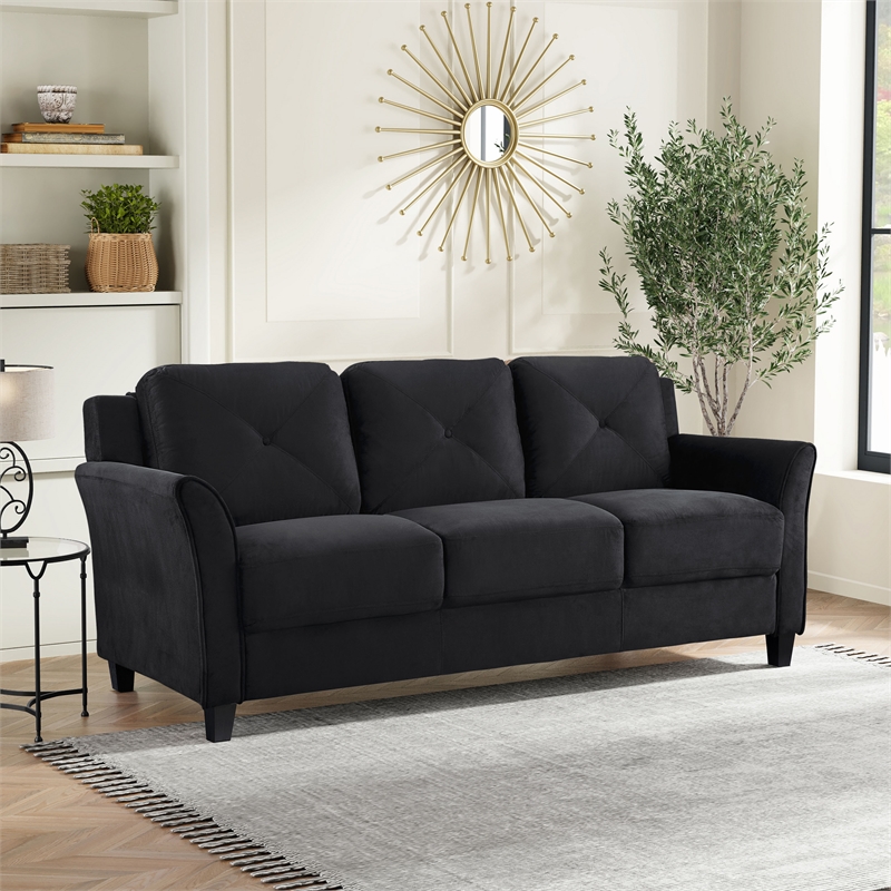 Hawthorne Collections Set of 3 Black Microfiber Sofa and 2 Accent Chairs