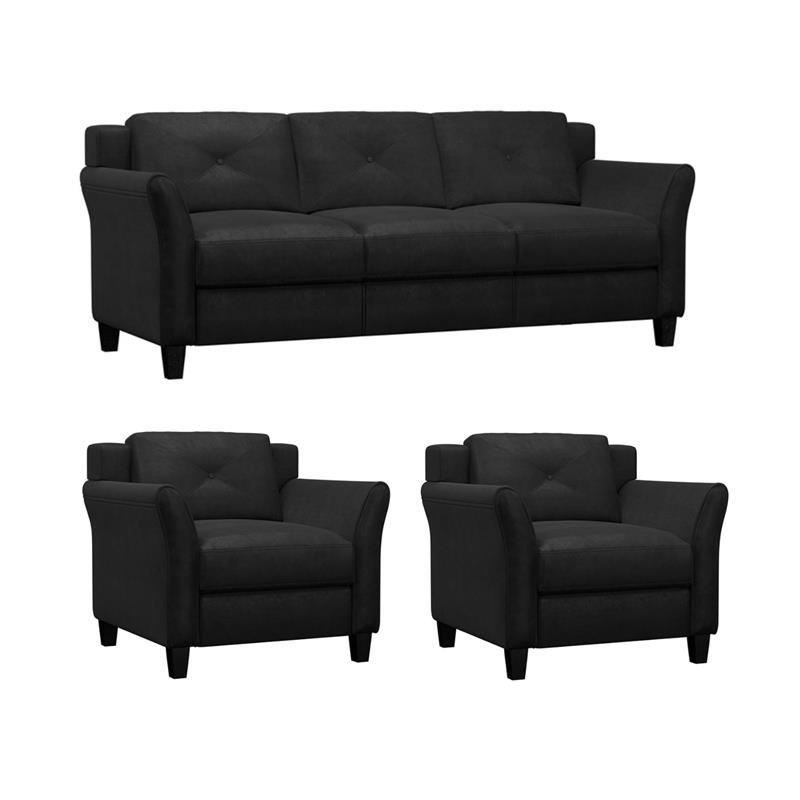 Hawthorne Collections Set of 3 Black Microfiber Sofa and 2 Accent Chairs