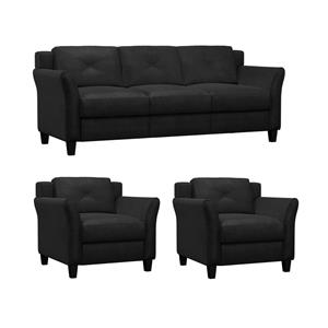Hawthorne Collections Set of 3 Black Microfiber Sofa and 2 Accent Chairs