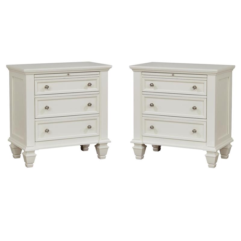 Hawthorne Collections Set of 2 White Nightstands with Pull Out Shelf