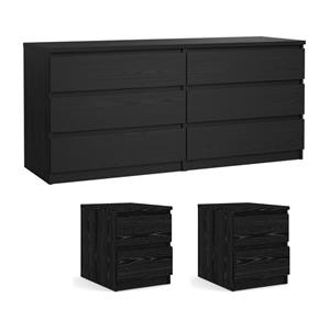 Hawthorne Collections 3 Piece Set - Double Dresser and 2 Nightstands in Black