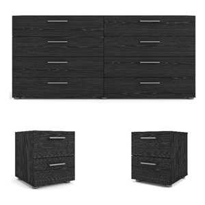 Hawthorne Collections 3 Piece Bedroom Set with Dresser and Nightstands in Black