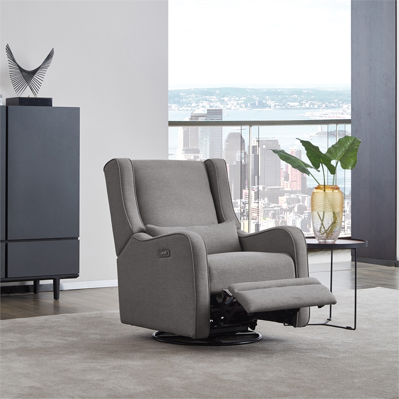 Hawthorne Collections Fabric Power Swivel Glider and Recliner in Harbor Gray