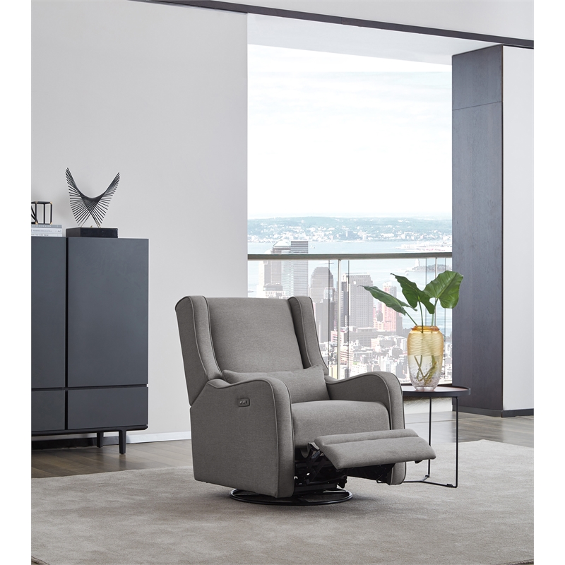 Hawthorne Collections Fabric Power Swivel Glider and Recliner in Harbor Gray