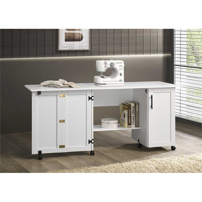 Hawthorne Collections Contemporary Engineered Wood Sewing Craft Cart in White