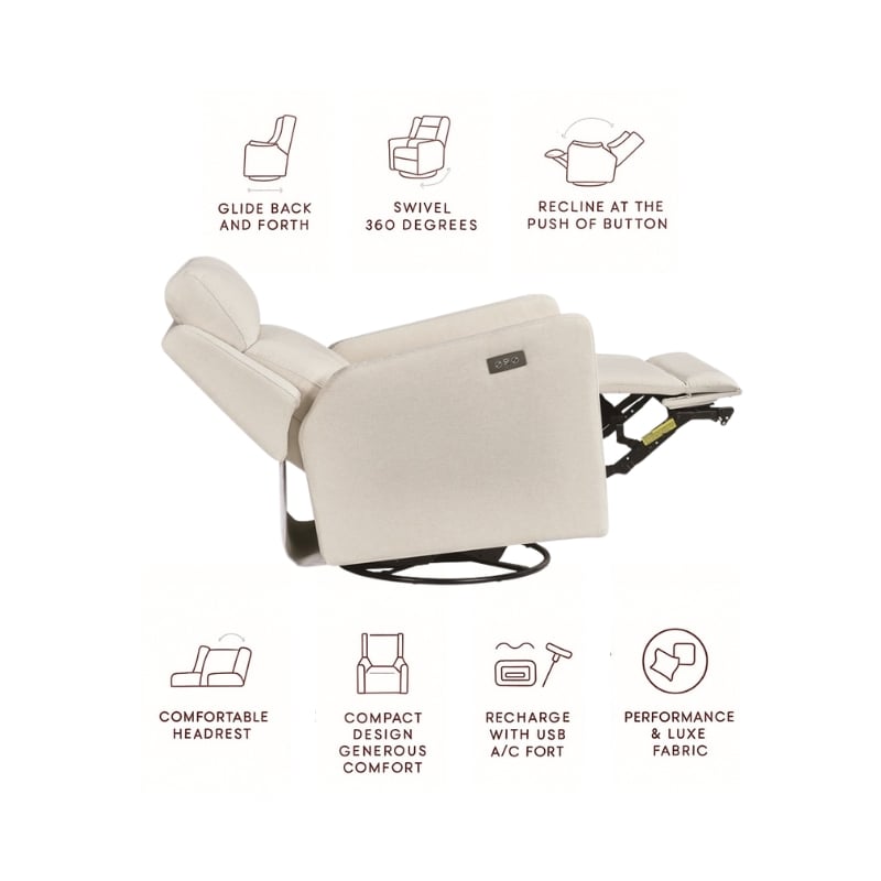 Hawthorne Collections Recliner Glider with Swivel Rocker with USB in Cream