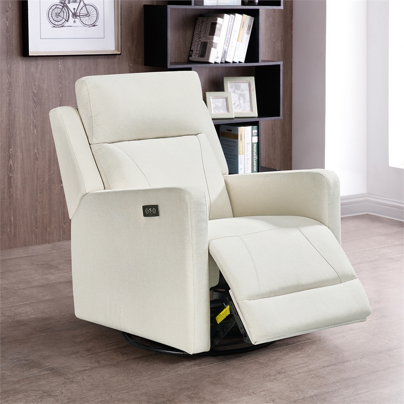 Hawthorne Collections Recliner Glider with Swivel Rocker with USB in Cream