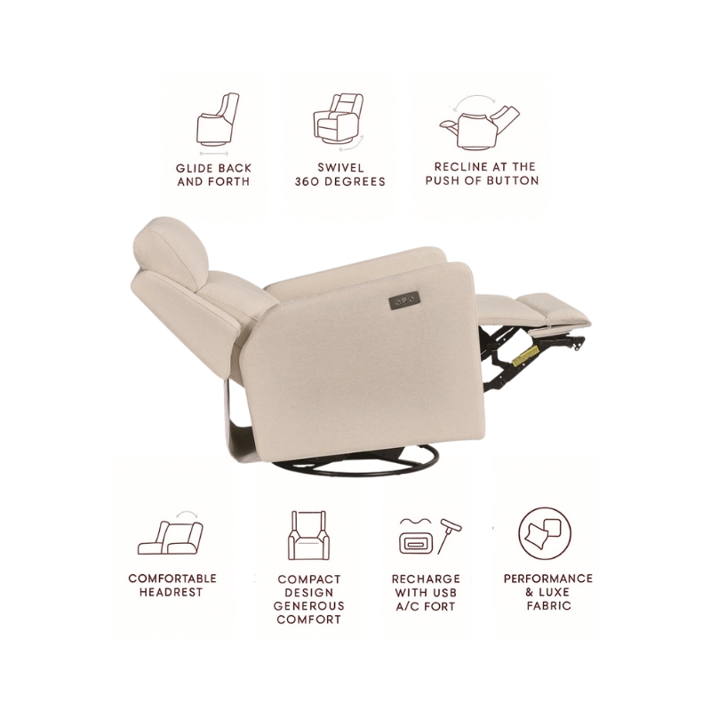 Hawthorne Collections Recliner Glider with Swivel Rocker & USB - Light Tan Brown