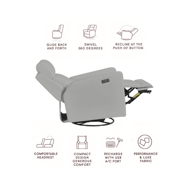 Hawthorne Collections Recliner Glider with Swivel Rocker with USB in Gray