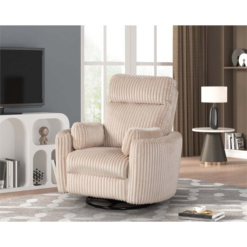 Hawthorne Collections Modern Large Corduroy Fabric Swivel Recliner in Ivory