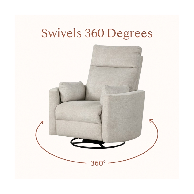 Hawthorne Collections Modern Polyester Fabric Swivel Recliner in Natural Quartz