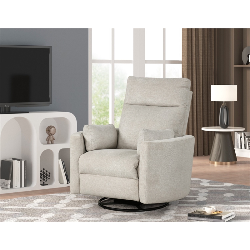 Hawthorne Collections Modern Polyester Fabric Swivel Recliner in Natural Quartz