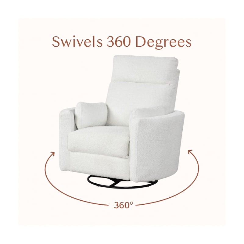 Hawthorne Collections Modern Chenille Fabric Swivel Recliner in Oyster White