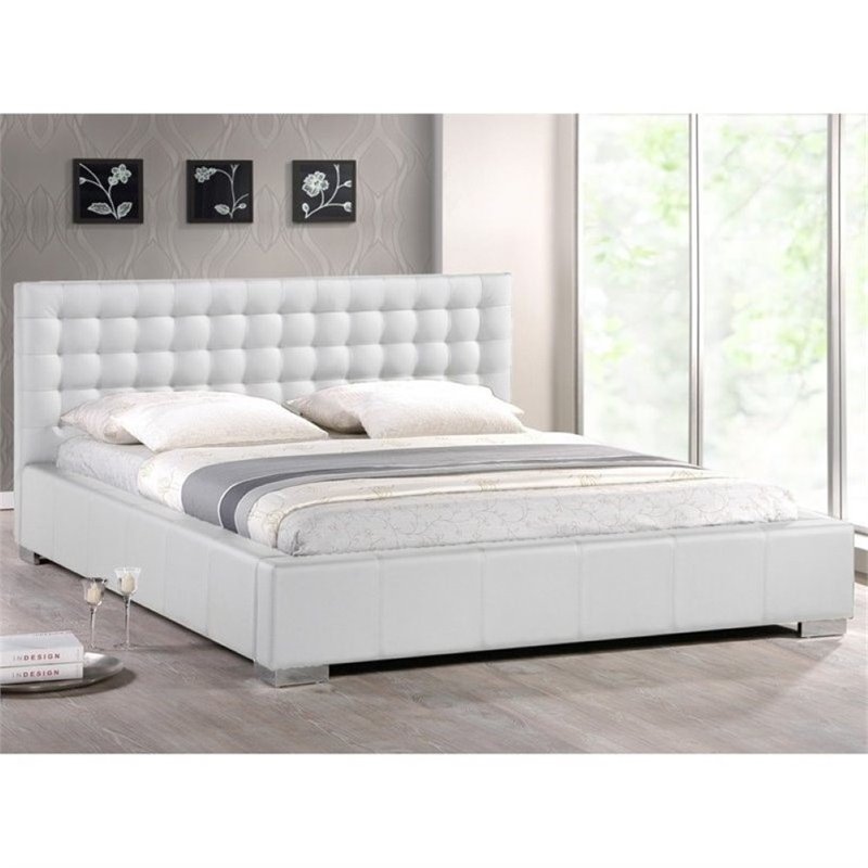 Atlin Designs Contemporary Faux Leather Queen Size Tufted Platform Bed in White