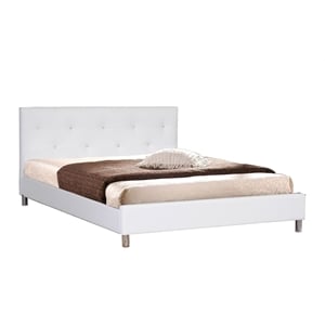Atlin Designs Contemporary Faux Leather Queen Tufted Platform Bed in White