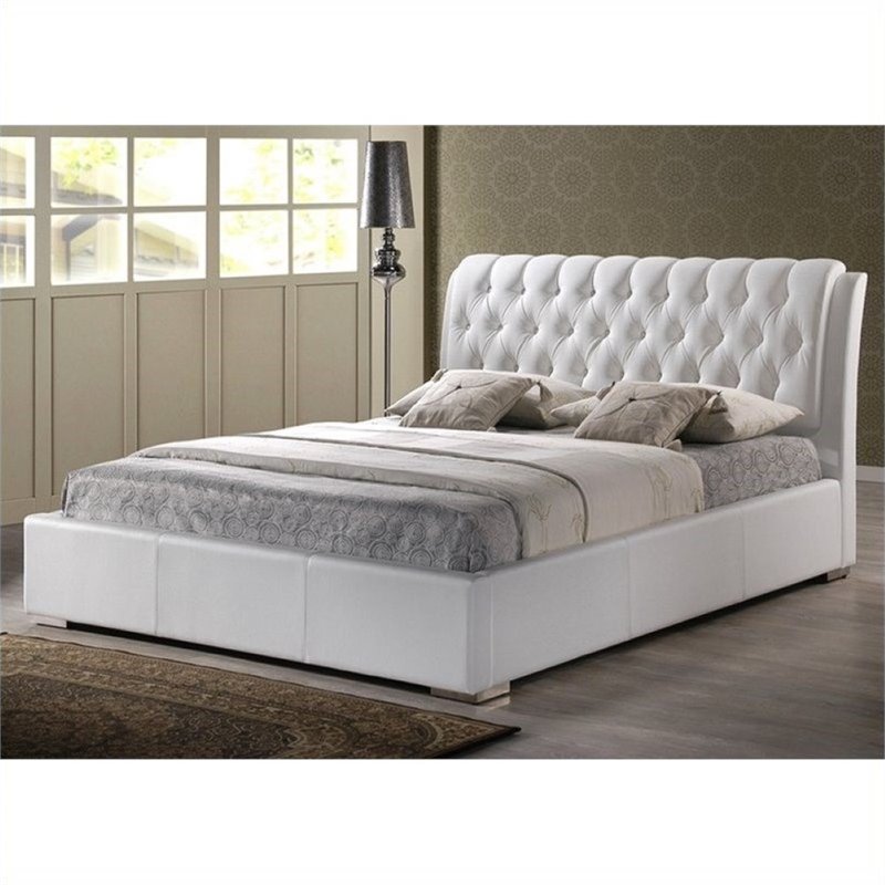 Atlin Designs King Faux Leather Tufted, White Leather Tufted Bed Headboard