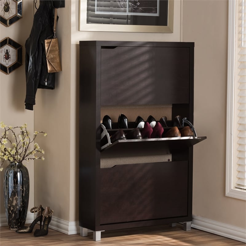 Atlin Designs Modern Shoe Cabinet in Dark Brown
