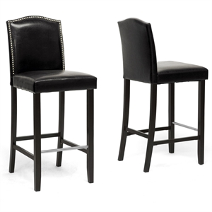 Atlin Designs 44.5&quotH Modern Wood/Faux Leather Bar Stool in Black (Set of 2)