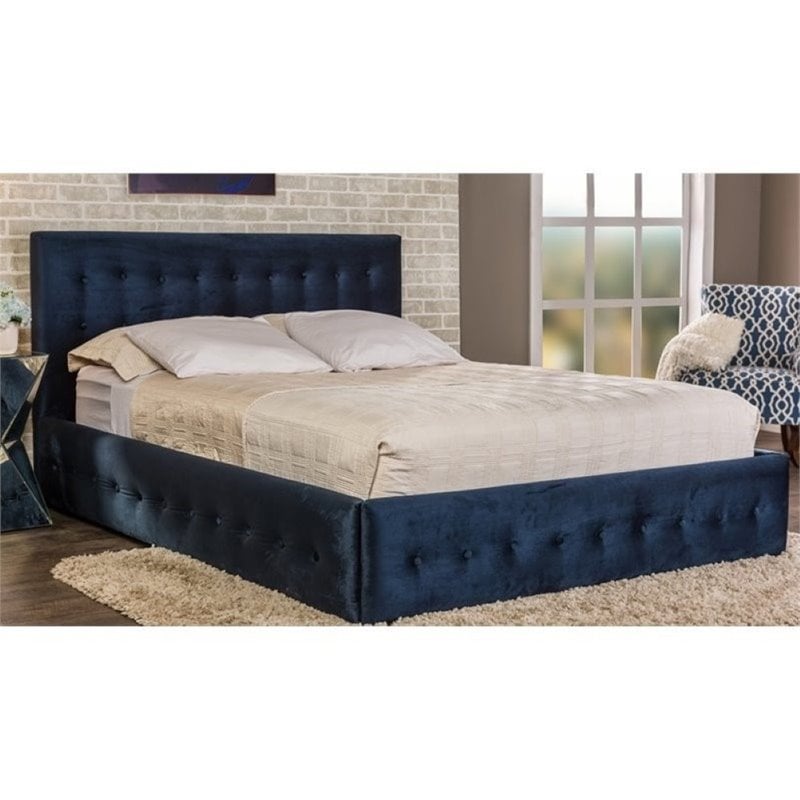 Atlin Designs Upholstered Queen Velvet Platform Bed in Blue | eBay