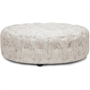 atlin designs round upholstered ottoman in beige print