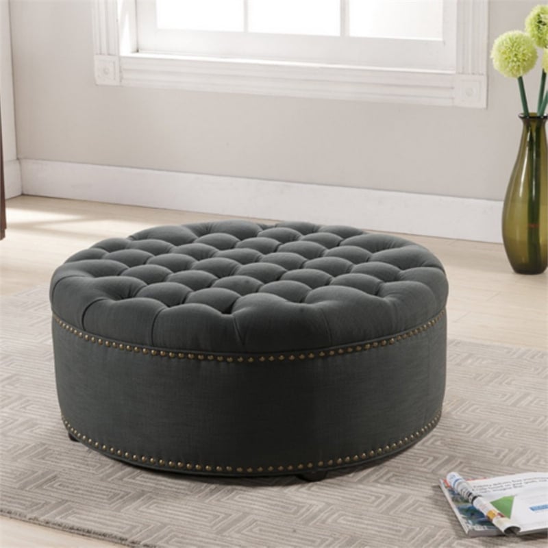 Atlin Designs Round Upholstered Ottoman in Gray