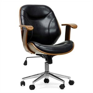 atlin designs faux leather swivel office chair in walnut and black