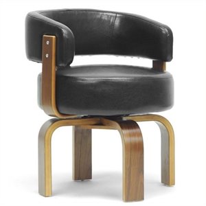 atlin designs faux leather swivel accent chair in walnut and black