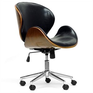 atlin designs faux leather swivel office chair in walnut and black
