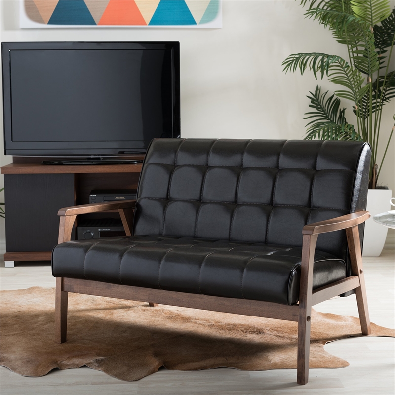 Atlin Designs Faux Leather Loveseat in Brown